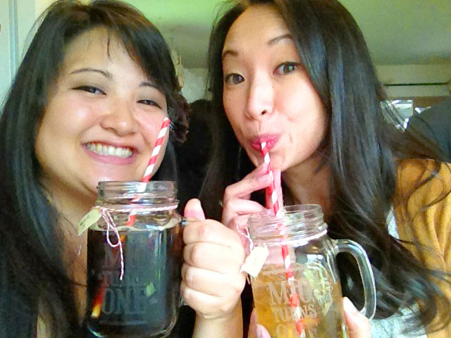 Adorable Megumi and Sam with their mason jar mugs.